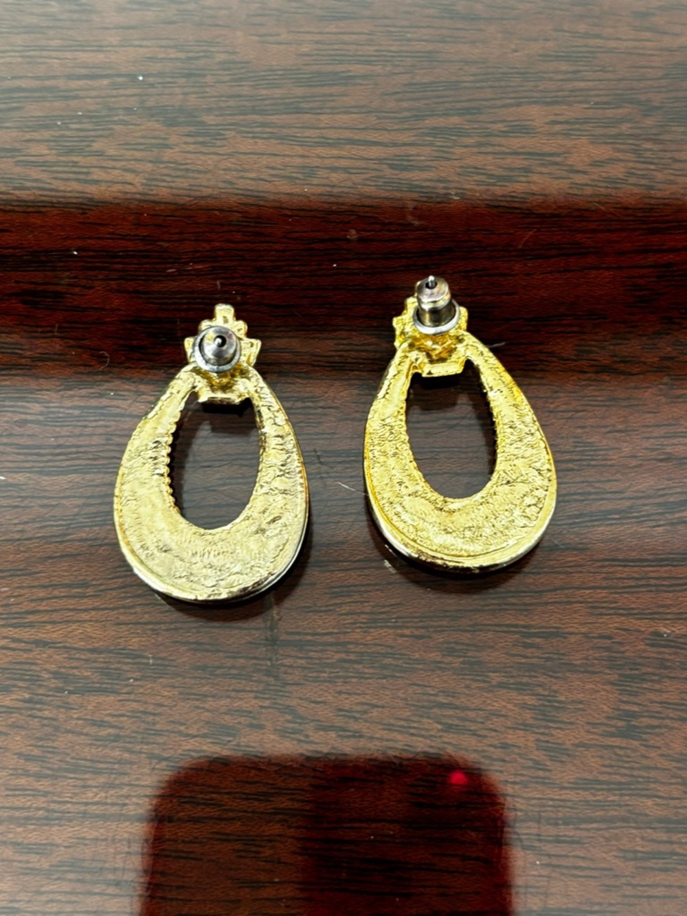 Vintage Gold Teardrop Earrings with Blue, Pink, Green & Yellow Enamel - Picture 2 of 2